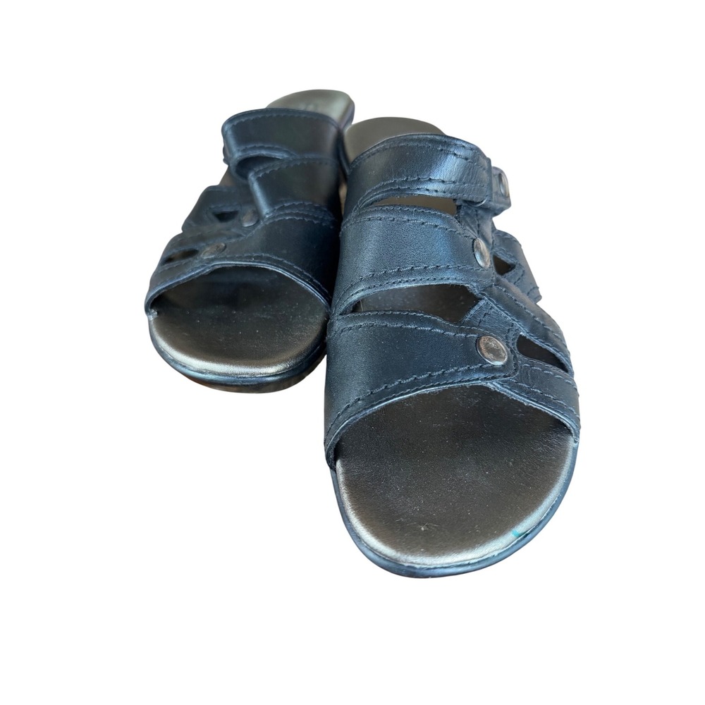 Clarks Bendables Black Leather Wedge Slide Sandals Womens 9.5‎ M comfort
